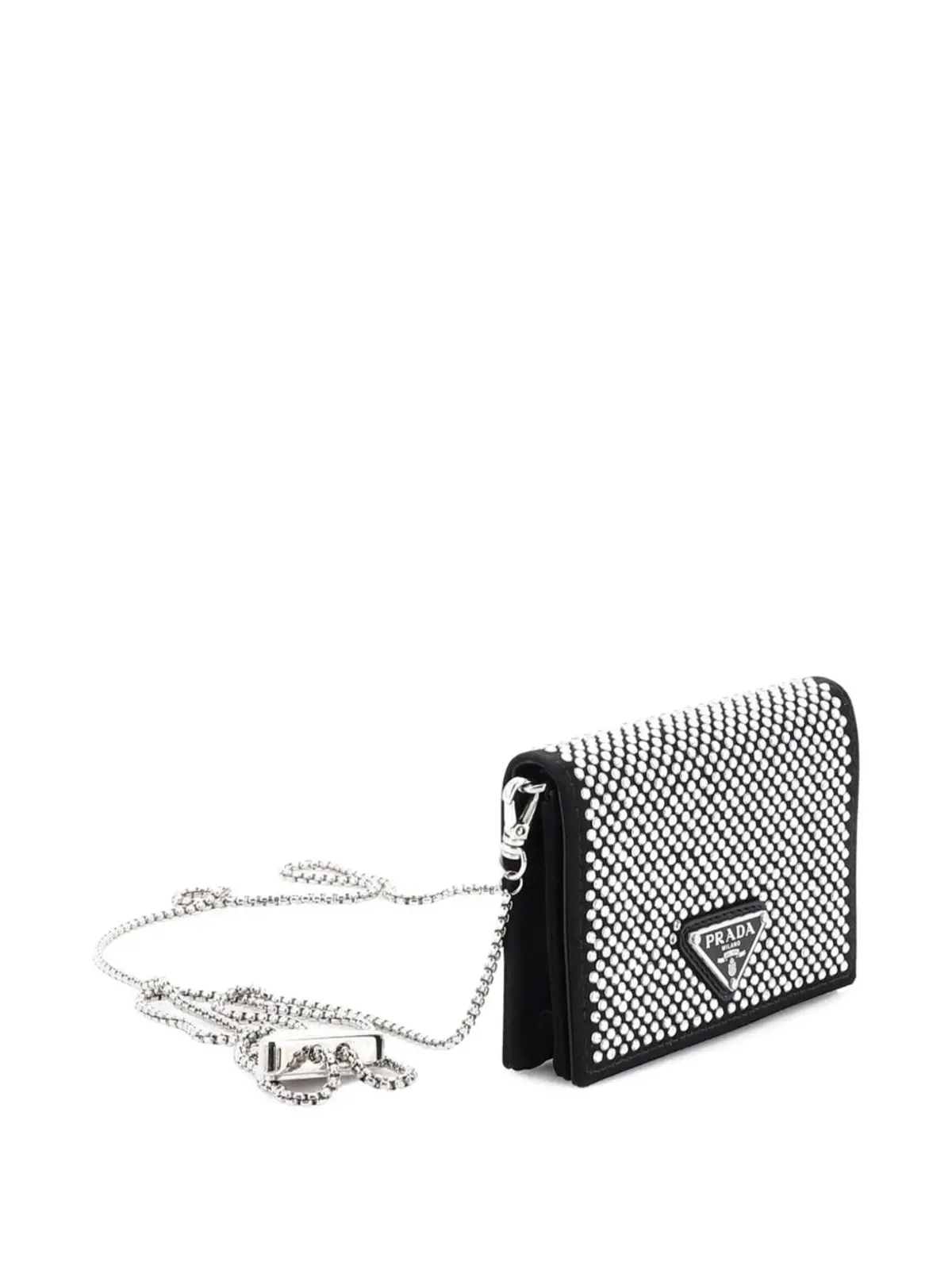 Prada ビンテージ フラップカードホルダー チェーン付き サテン×クリスタル クロスボディバッグ ブラック - 画像3