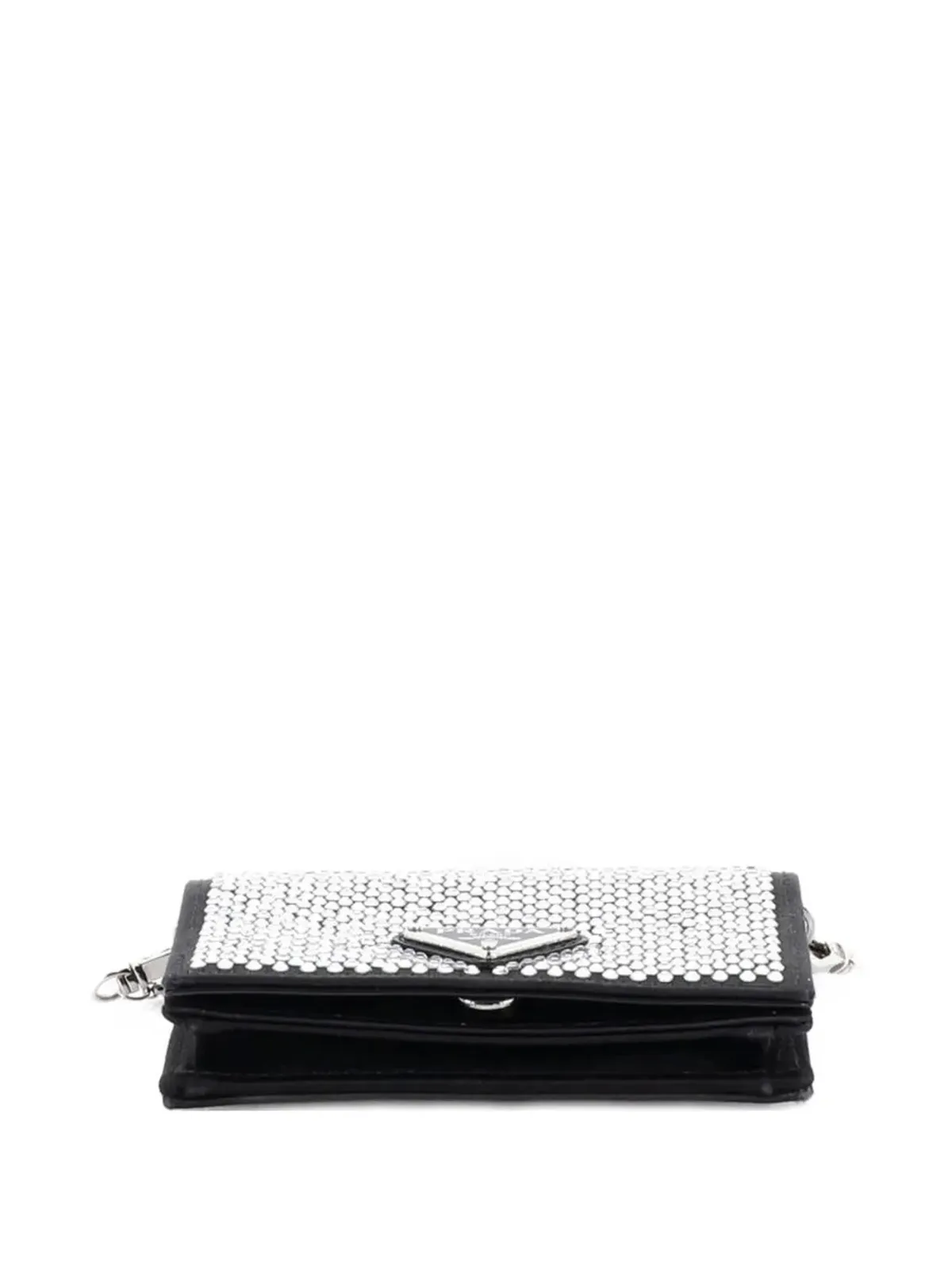 Prada ビンテージ フラップカードホルダー チェーン付き サテン×クリスタル クロスボディバッグ ブラック - 画像4