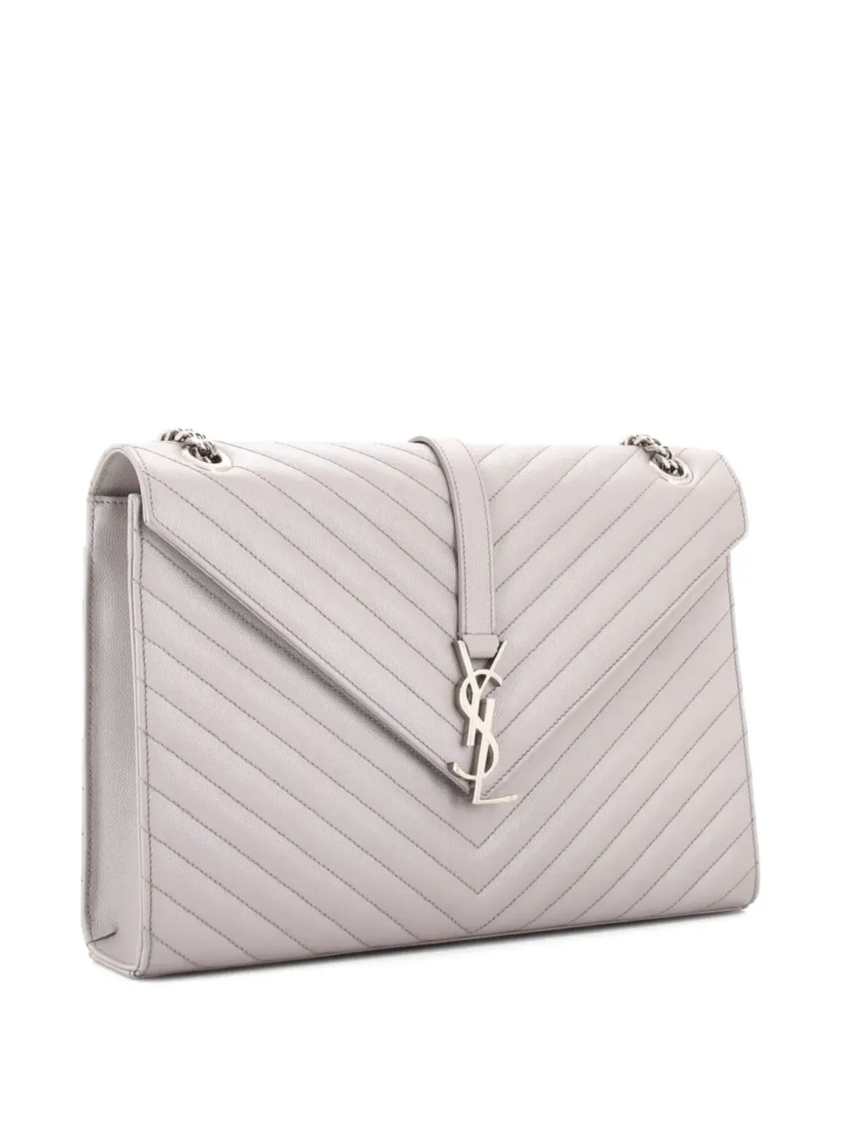 Saint Laurent Pre-Owned Classic Monogram Envelope Satchel Matelasse Chevron Leather Large shoulder bag - Grey - 画像3