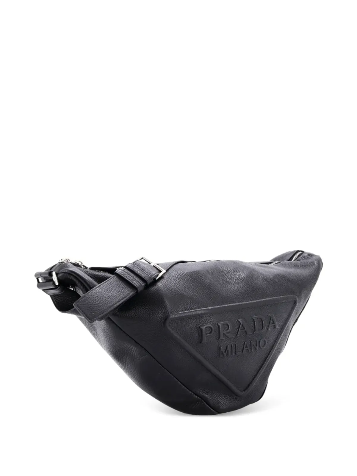 Prada Pre-Owned 三角ロゴ ジップ メッセンジャー レザー ラージ クロスボディ バッグ - 画像4