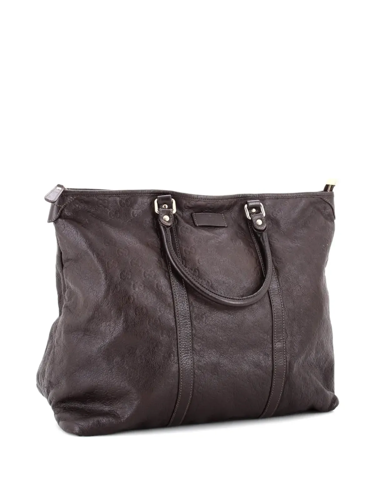 Gucci Pre-Owned ジョイ ジップ トップ グッチシマ レザー トートバッグ ブラウン - 画像2