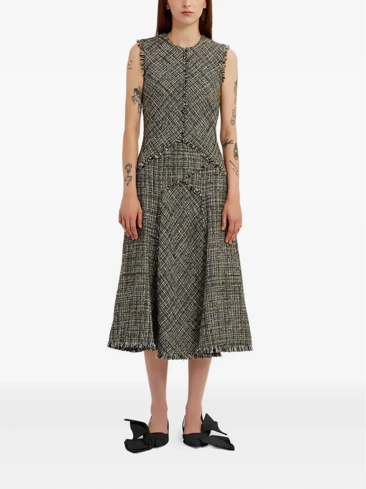 ERDEM ツイード ノースリーブ ミディドレス - 画像3