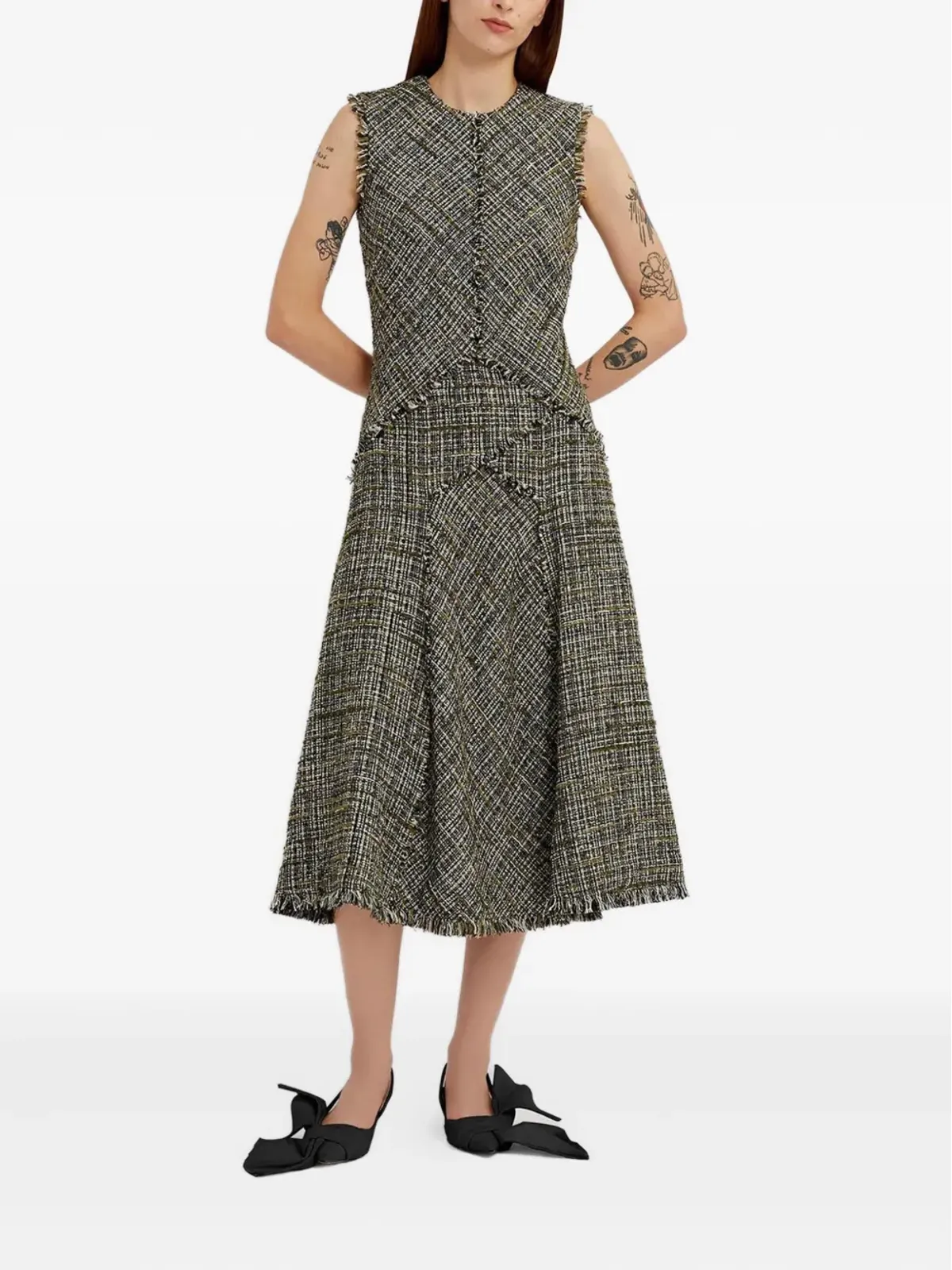 ERDEM ツイード ノースリーブ ミディドレス - 画像4