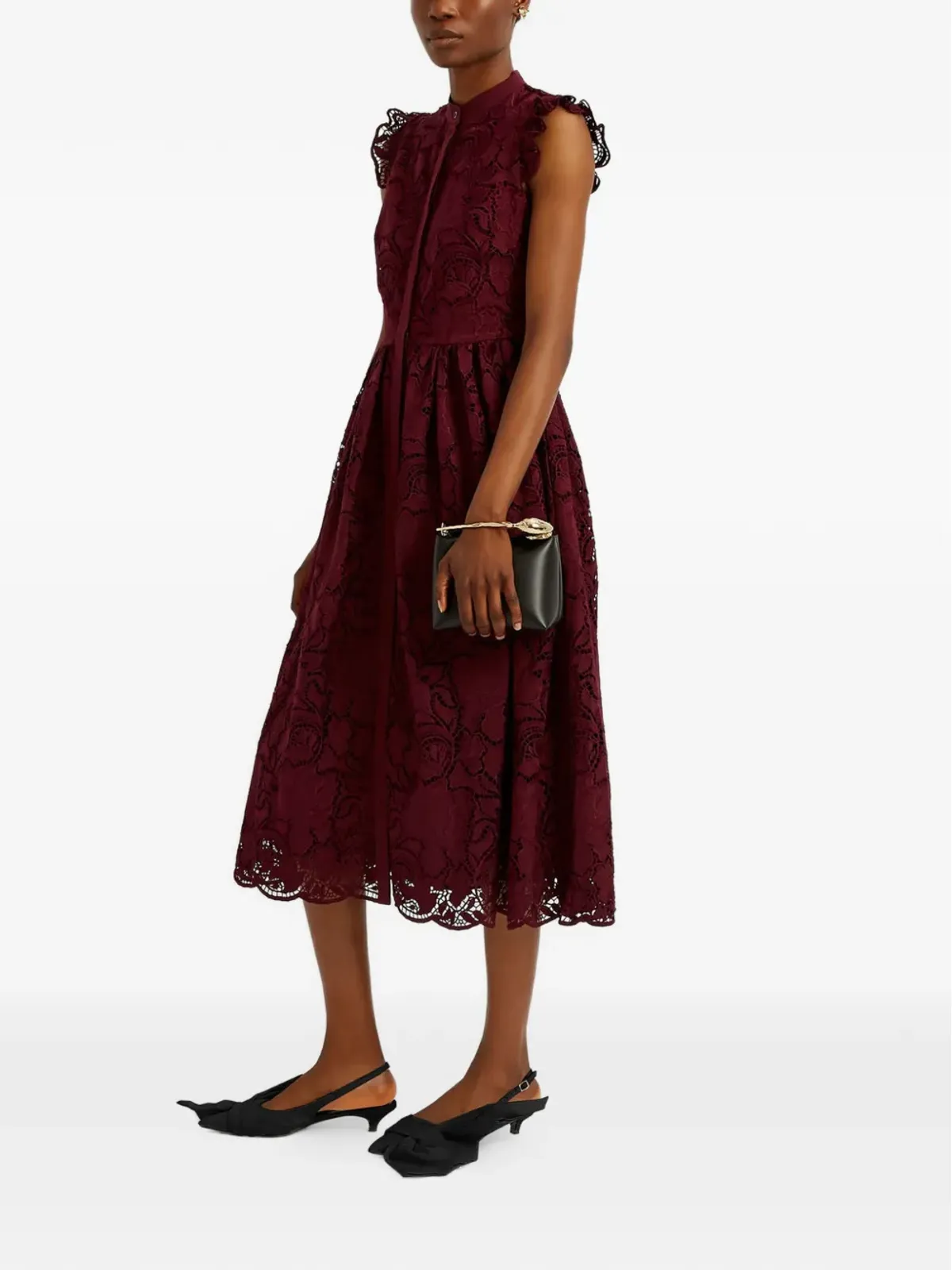ERDEM フリル付きレースミディドレス - 画像2