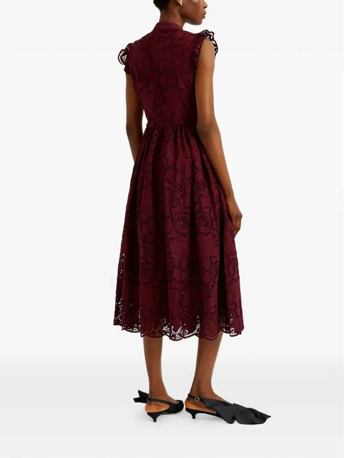 ERDEM フリル付きレースミディドレス - 画像3