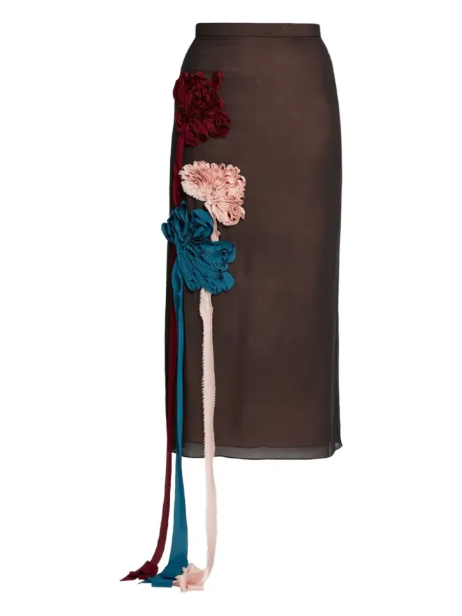 Erdem ERDEM silk flower-embellished midi skirt - Brownの商品画像