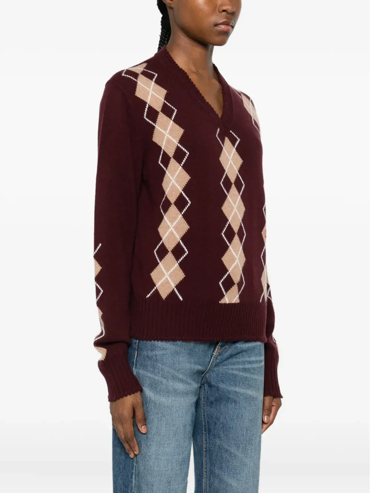 Chloé Vネック アーガイル編みニットジャンパー - レッド - 画像3