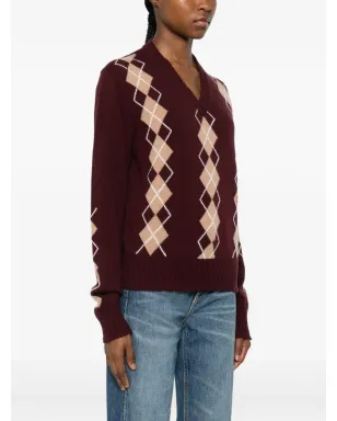 Chloé Vネック アーガイル編みニットジャンパー - レッド - サムネイル3