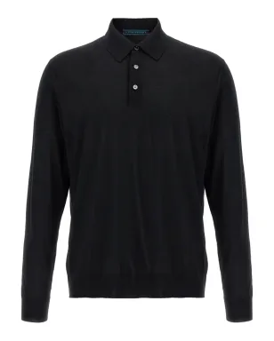 Kiton ロングスリーブ ウール ポロシャツ - ブラック - サムネイル1