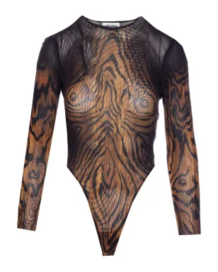 Jean Paul Gaultier タイガープリント メッシュ ボディスーツ - サムネイル1
