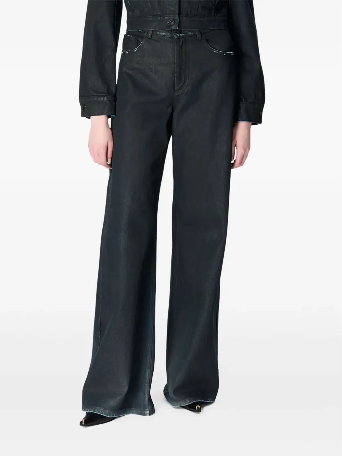 Marine Serre Moon waxed jeans - Black - 画像1