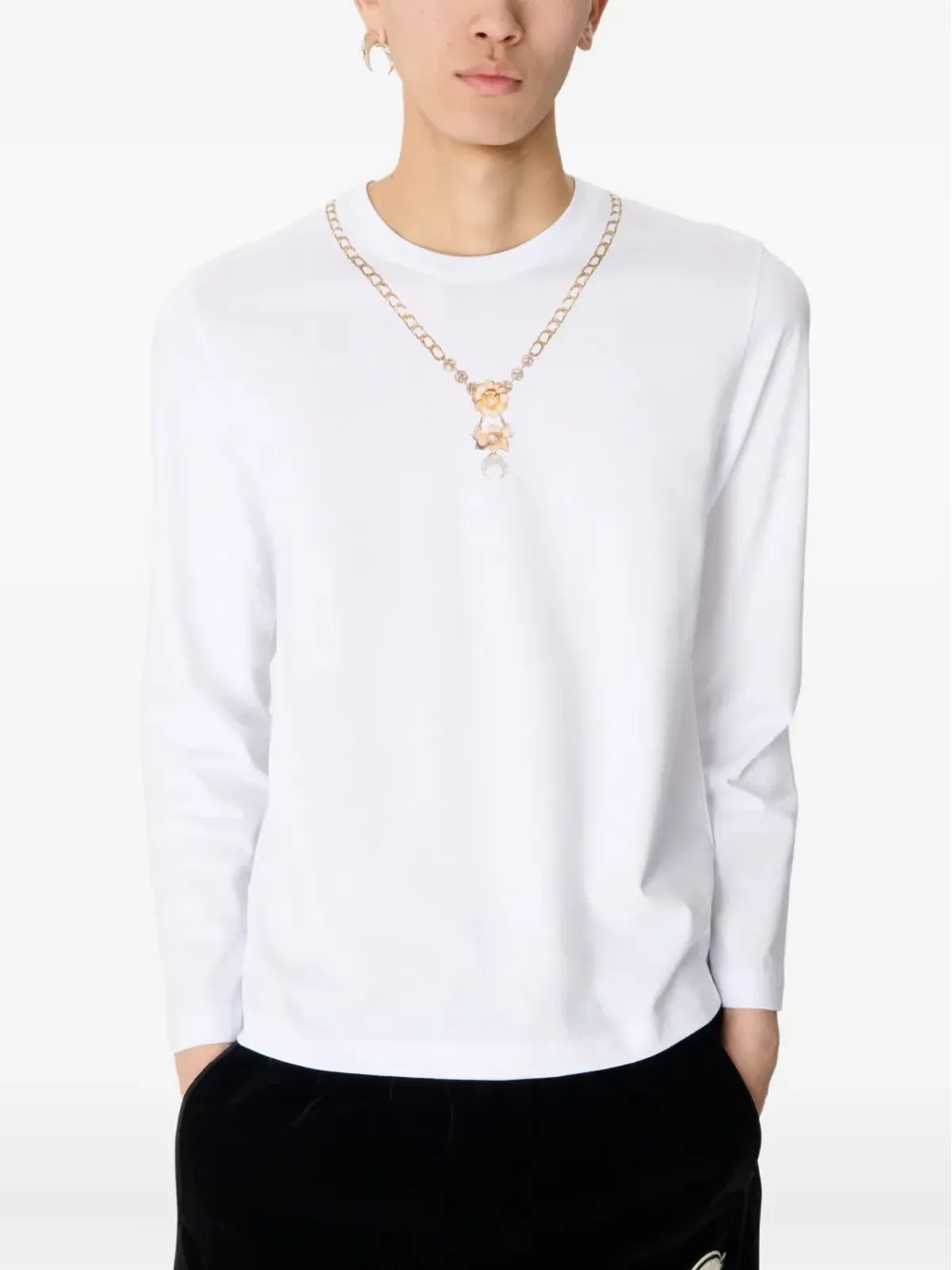 Marine Serre ネックレスプリント長袖Tシャツ - White - 画像3