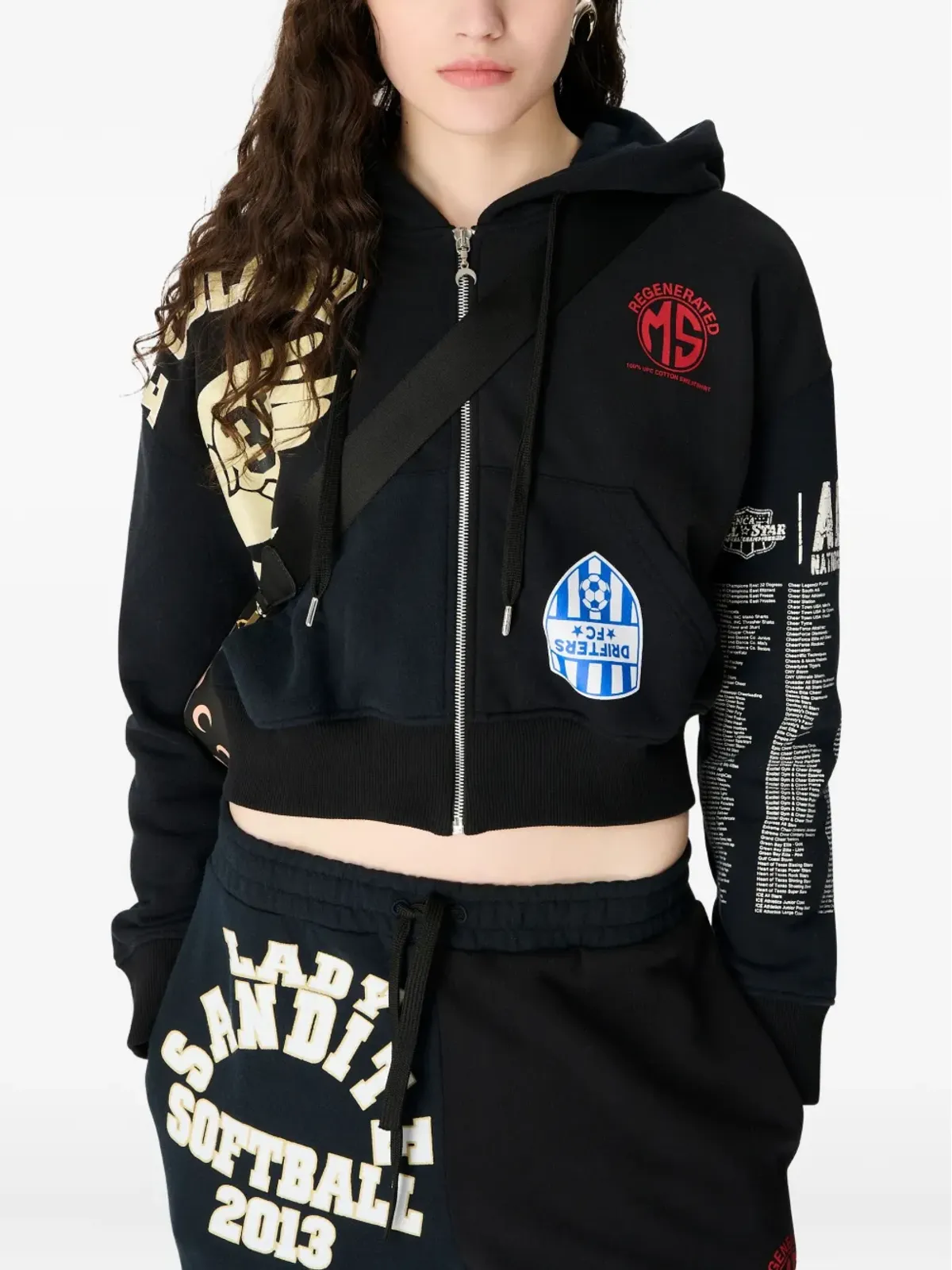 Marine Serre long-sleeve hoodie - Black - 画像1
