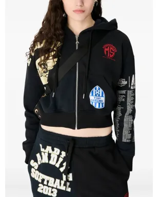 Marine Serre long-sleeve hoodie - Black - サムネイル1