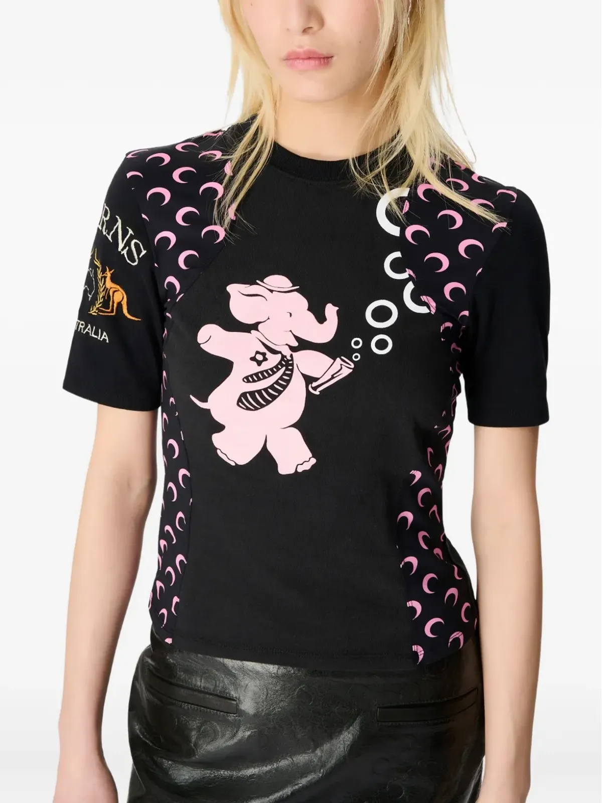 Marine Serre リジェネレーテッド グラフィック ロゴプリント エレファント柄 Tシャツ - ブラック - 画像1