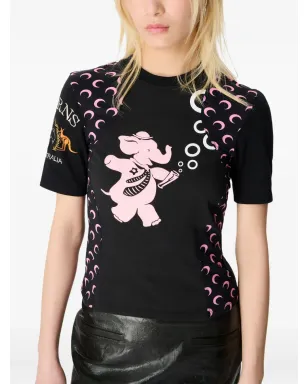 Marine Serre リジェネレーテッド グラフィック ロゴプリント エレファント柄 Tシャツ - ブラック - サムネイル1