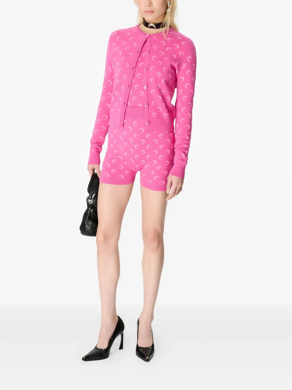 Marine Serre ムーンジャカード編みショートパンツ ピンク - 画像2