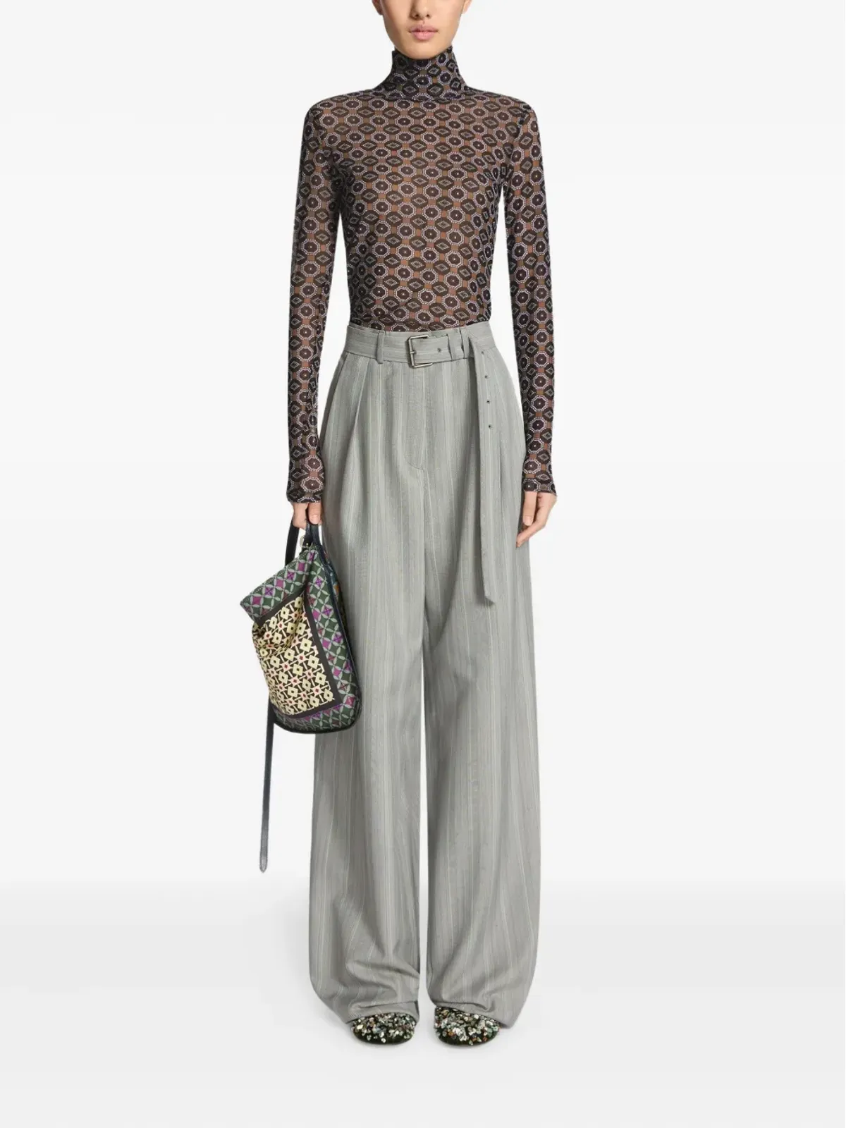 DRIES VAN NOTEN ベルト付きピンストライプパンツ - 画像2