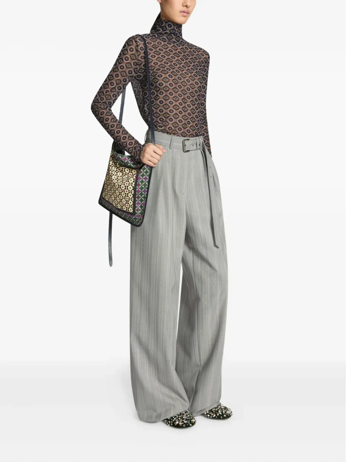 DRIES VAN NOTEN ベルト付きピンストライプパンツ - 画像3
