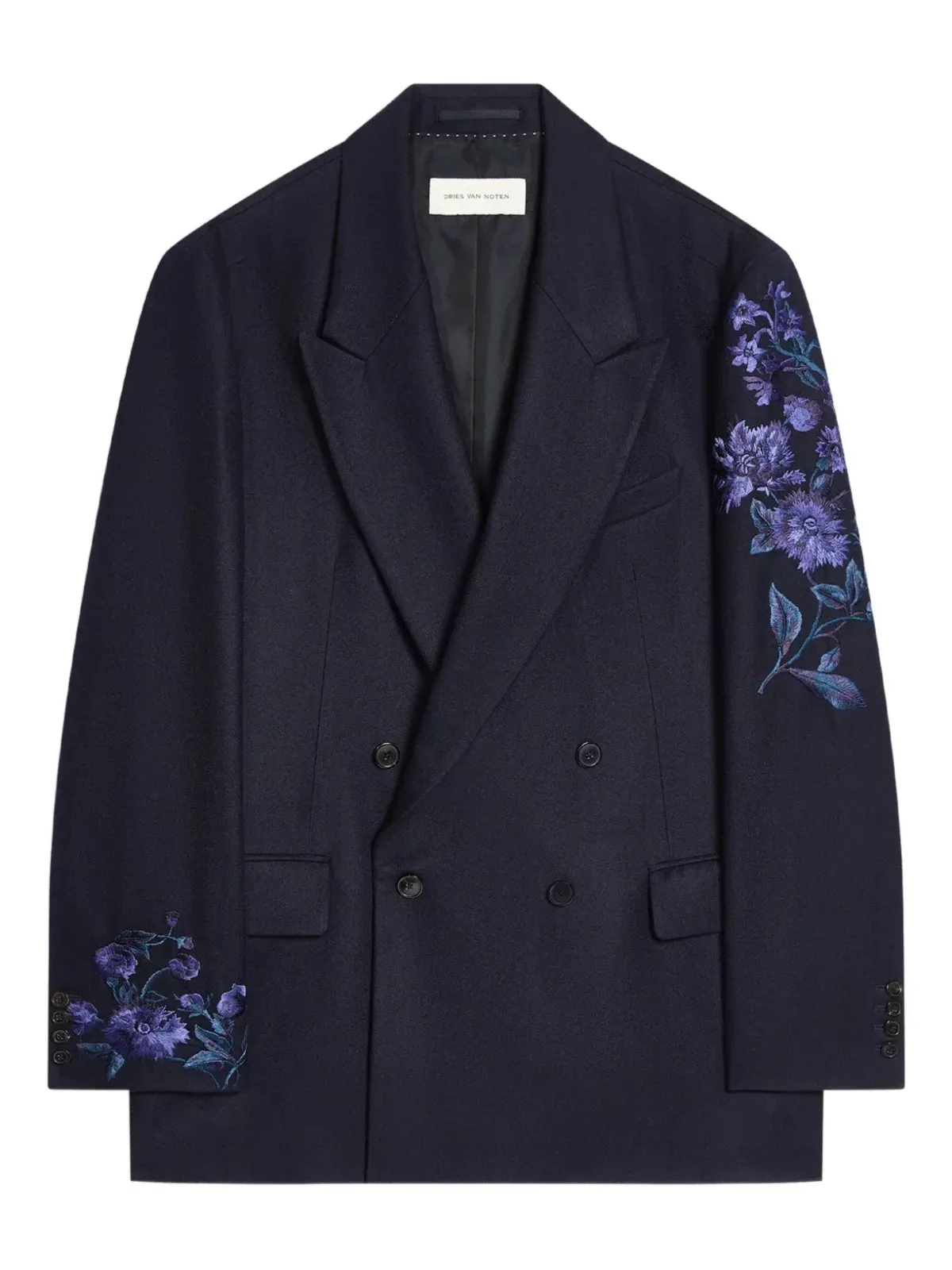 DRIES VAN NOTEN 花柄刺繍のダブルブレストブレザー - ブルー - 画像1