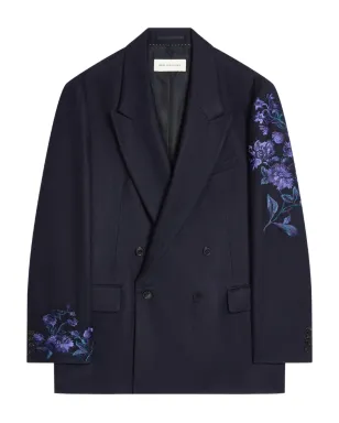 DRIES VAN NOTEN 花柄刺繍のダブルブレストブレザー - ブルー - サムネイル1