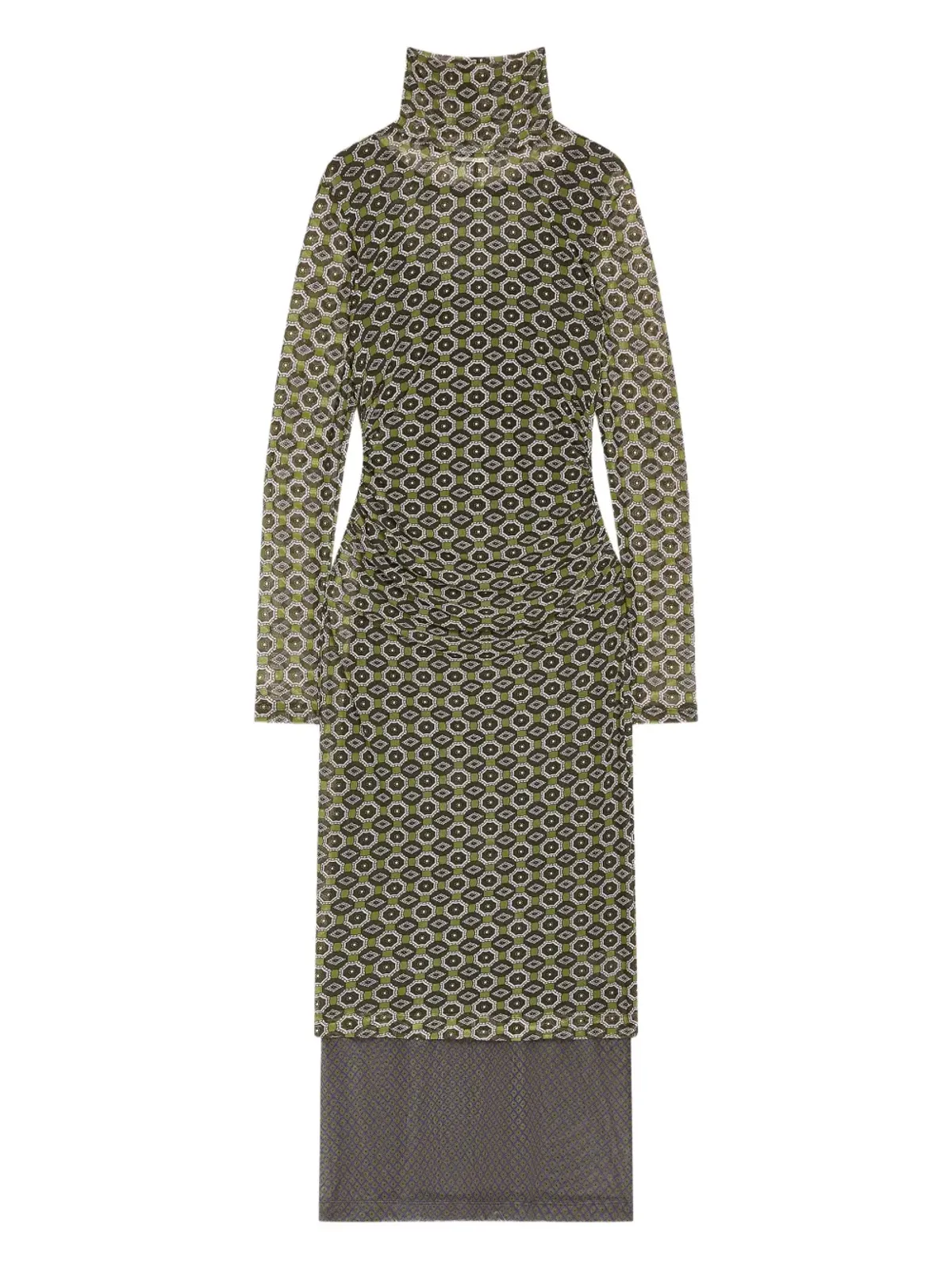 DRIES VAN NOTEN プリントメッシュタートルネックドレス - 画像1
