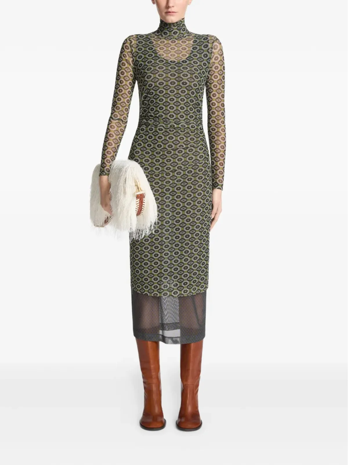 DRIES VAN NOTEN プリントメッシュタートルネックドレス - 画像2