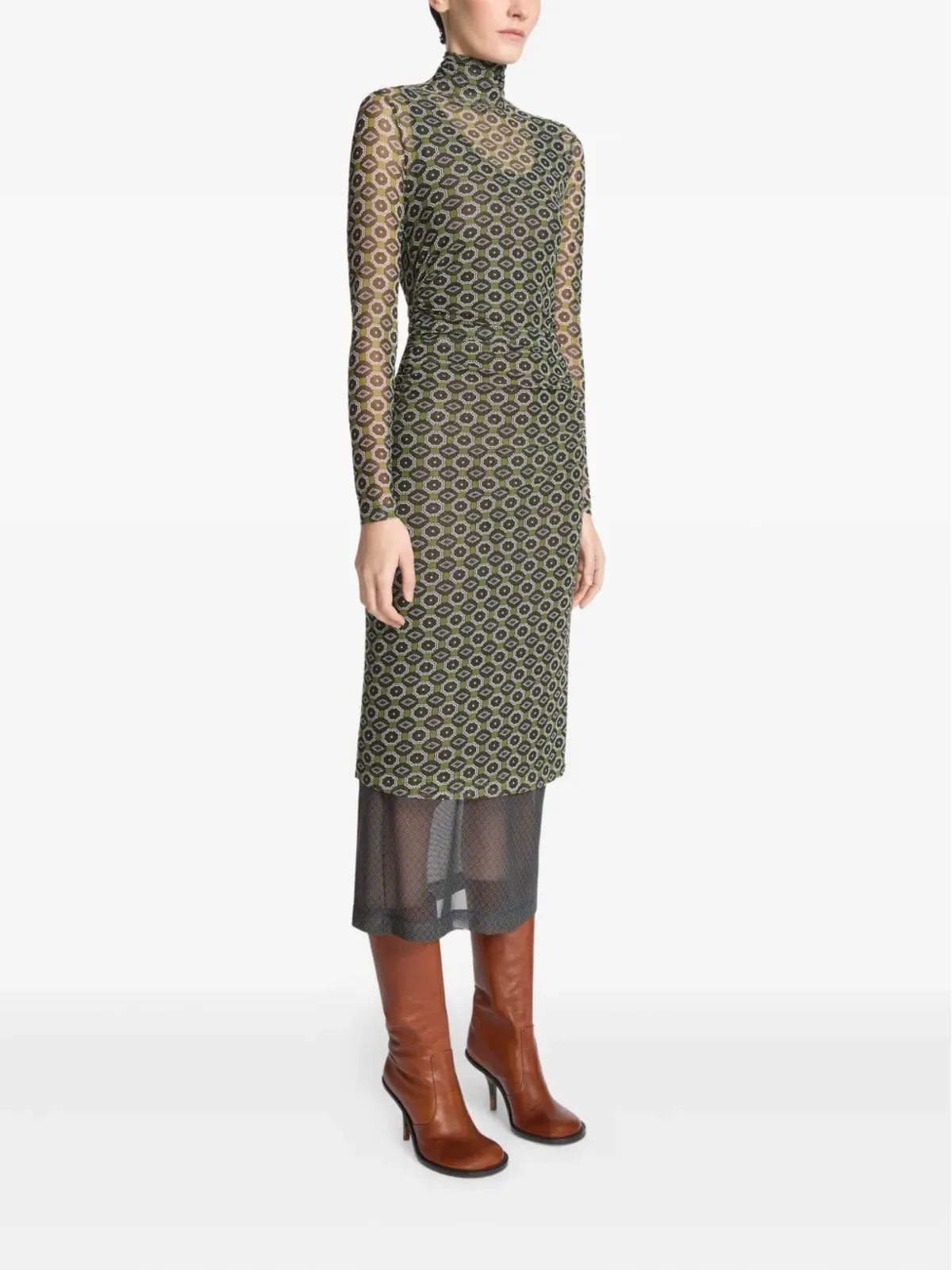 DRIES VAN NOTEN プリントメッシュタートルネックドレス - 画像3