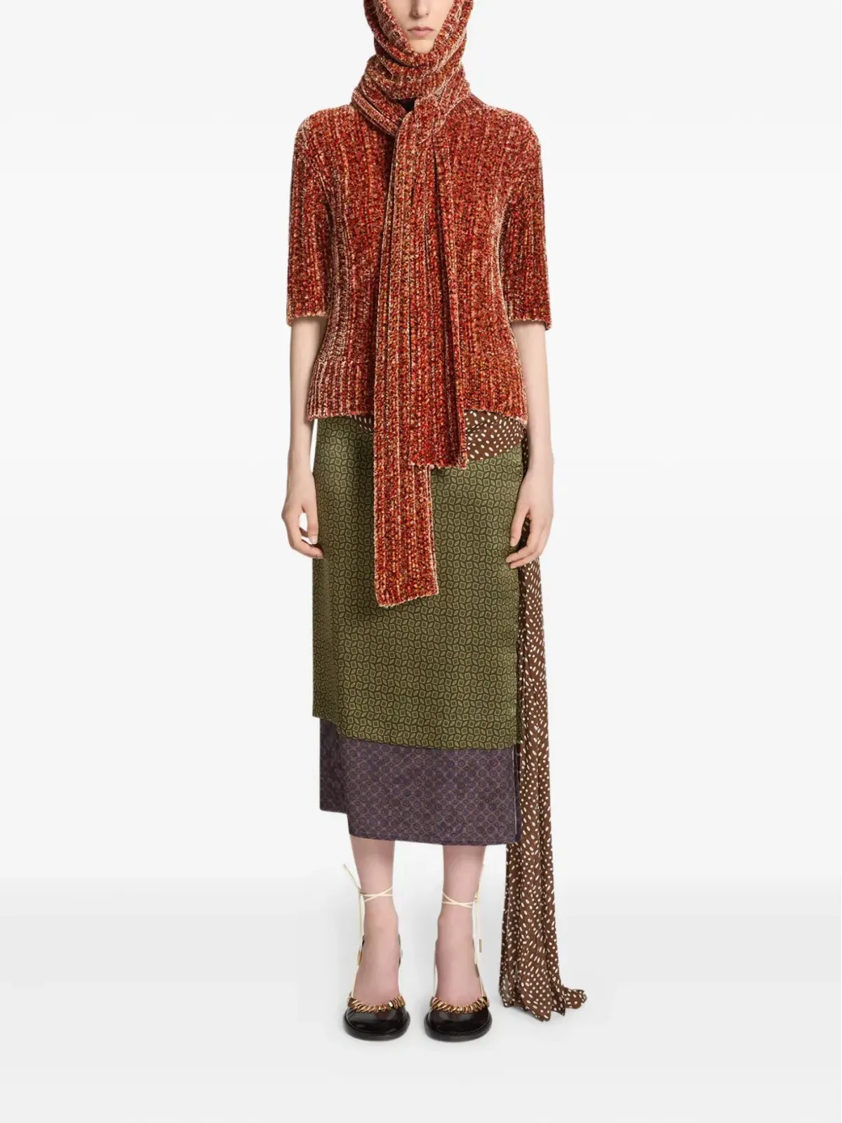 DRIES VAN NOTEN リブ編みフード付きスカーフ - 画像2