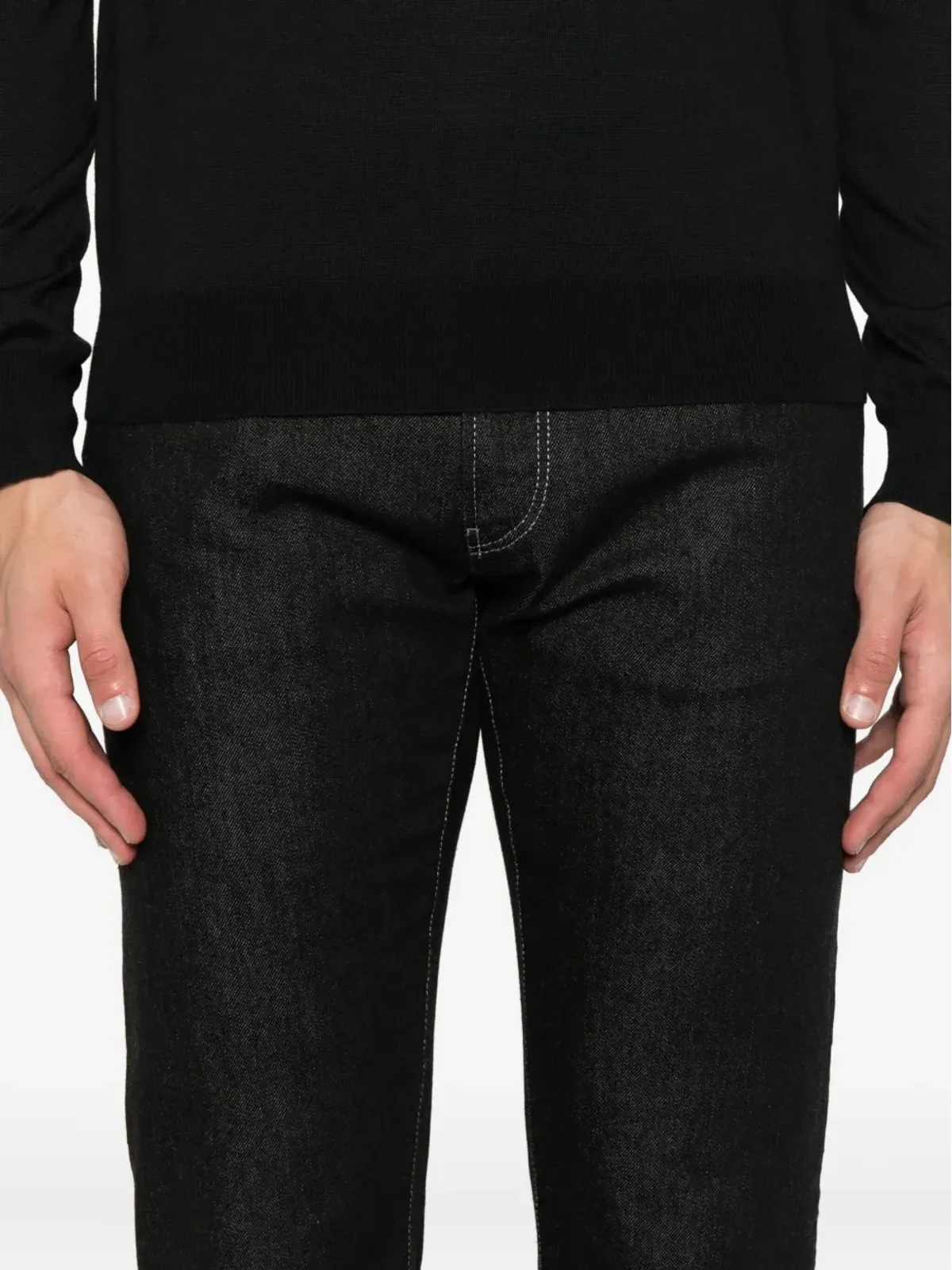Giorgio Armani ブラックのコントラストステッチデニムジーンズ - 画像5