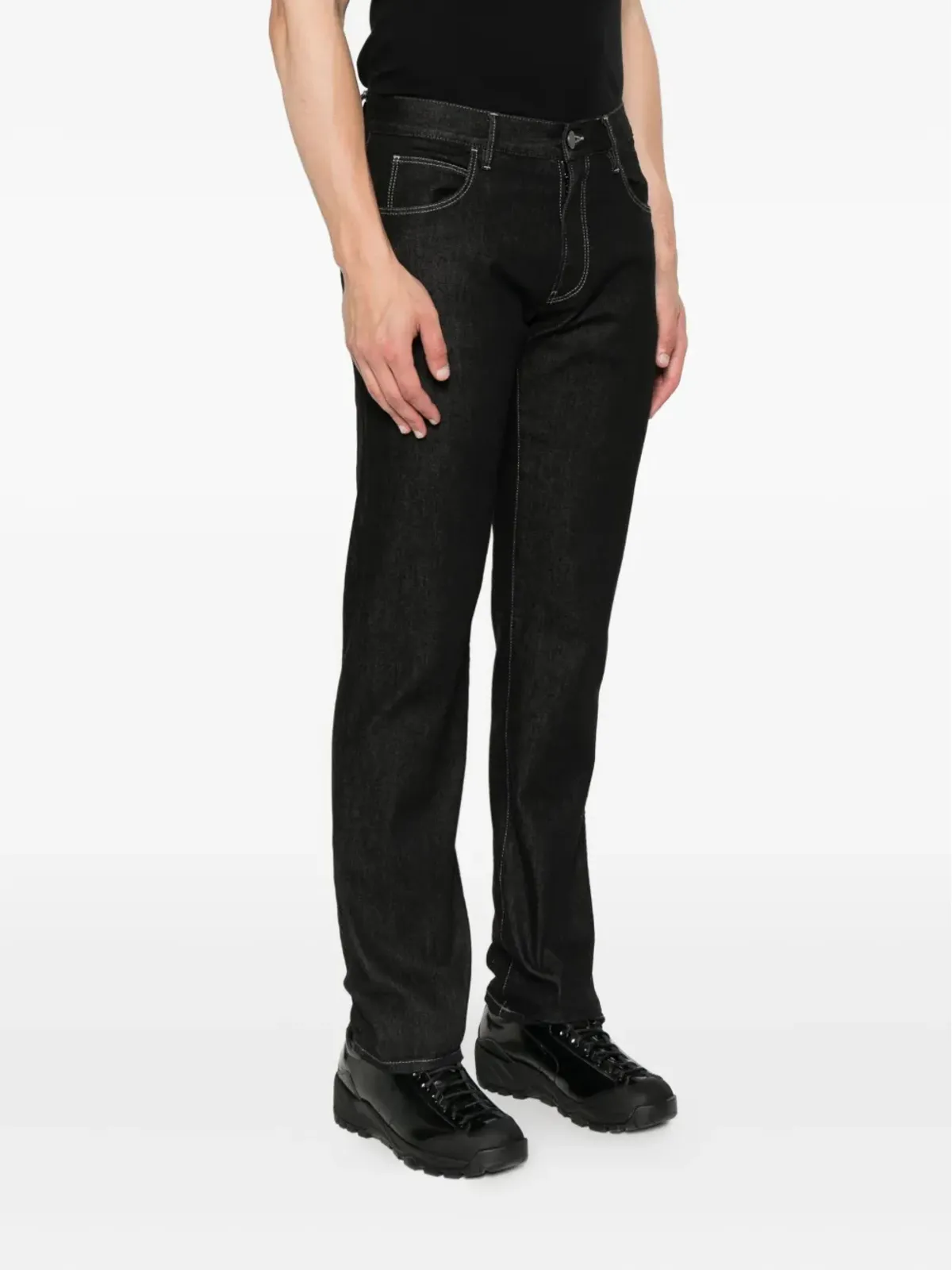 Giorgio Armani ブラックのコントラストステッチデニムジーンズ - 画像3