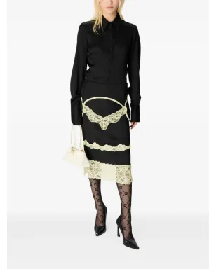 Marine Serre レースパネル付きサテンスカート - ブラック - サムネイル2