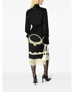 Marine Serre レースパネル付きサテンスカート - ブラック - サムネイル3