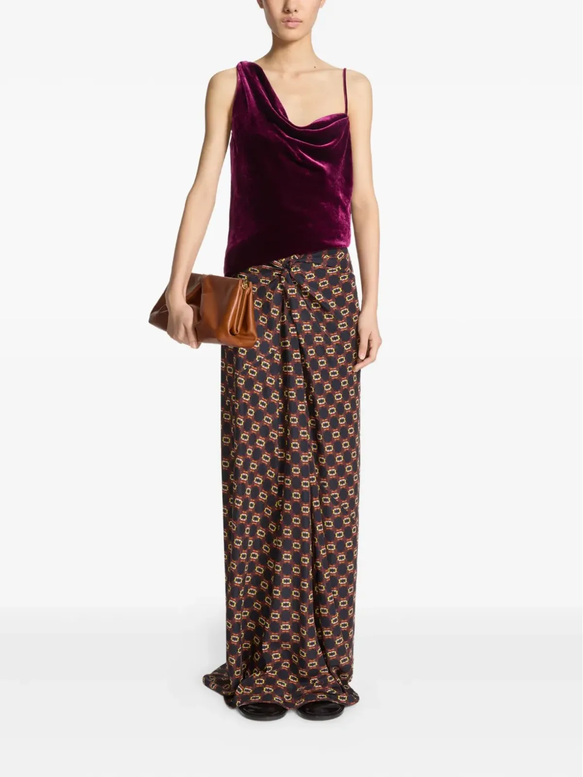 DRIES VAN NOTEN ドレープタイプリントマキシスカート（ブラウン） - 画像2