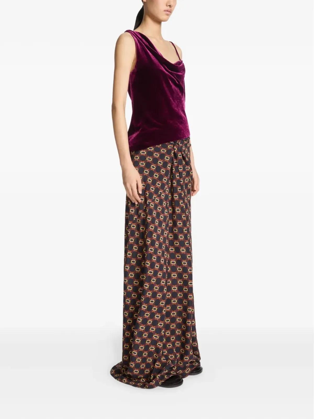 DRIES VAN NOTEN ドレープタイプリントマキシスカート（ブラウン） - 画像3