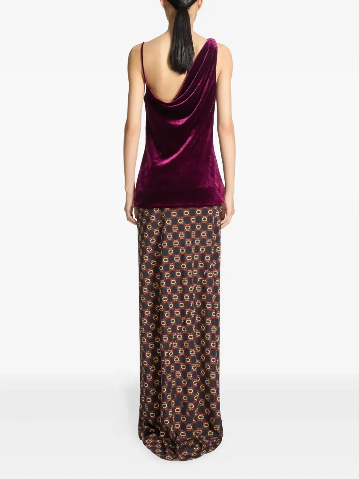 DRIES VAN NOTEN ドレープタイプリントマキシスカート（ブラウン） - 画像4
