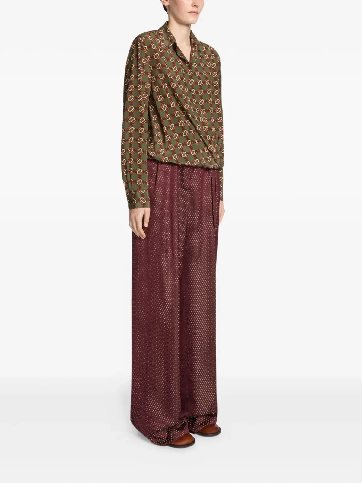 DRIES VAN NOTEN ベルト付きジャカードパンツ（レッド） - 画像3