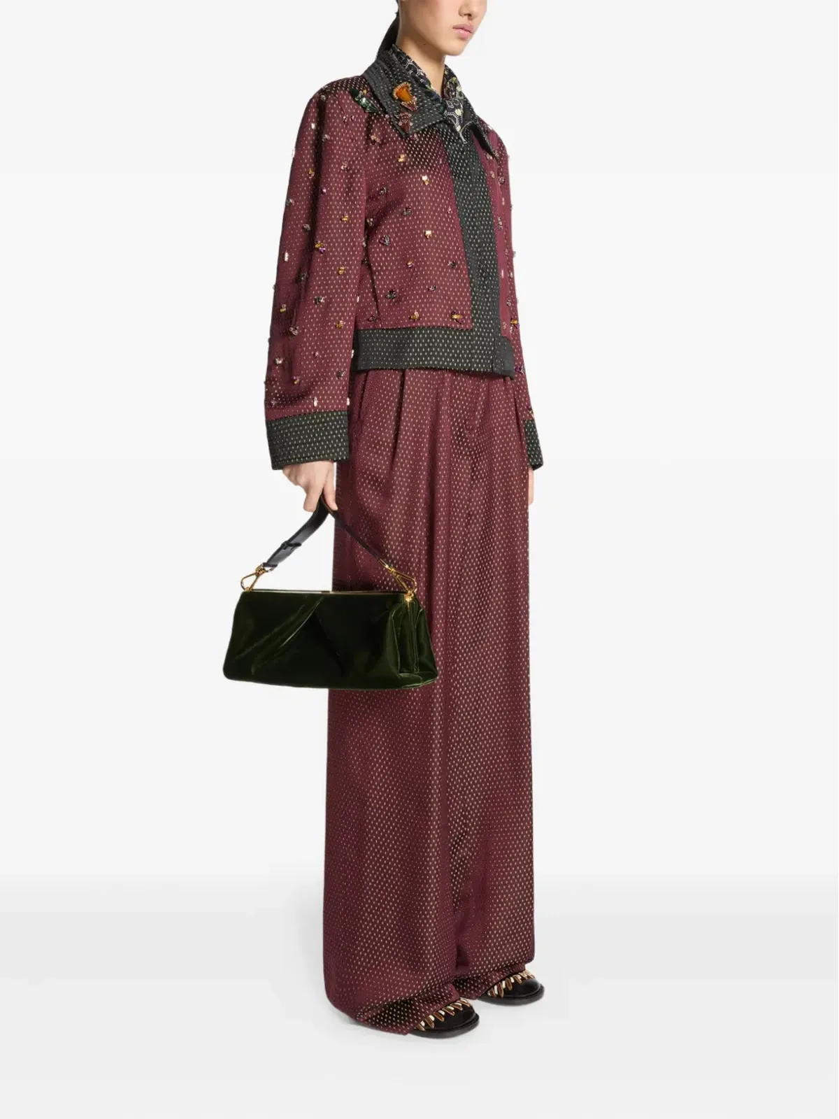 DRIES VAN NOTEN プリーツディテールベルベットクラッチバッグ - 画像2
