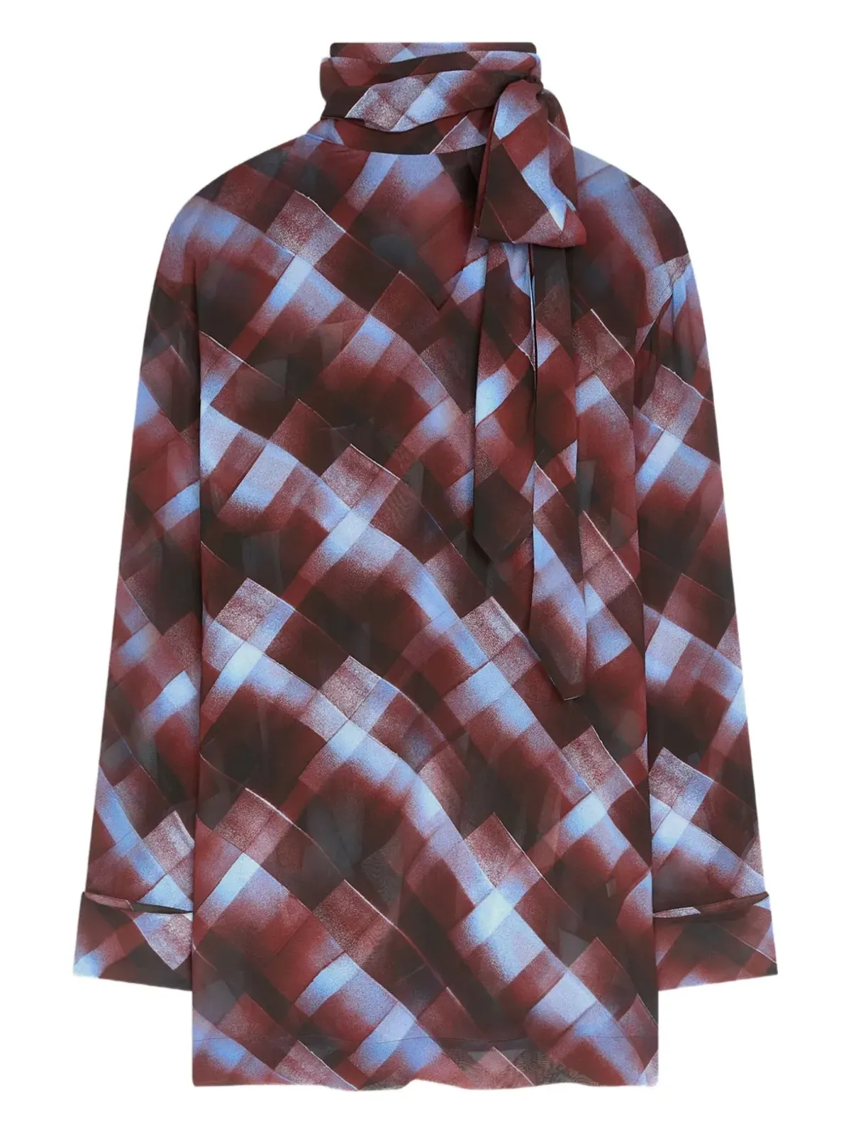 DRIES VAN NOTEN 幾何学柄プリント タイネック ブラウス - 画像1