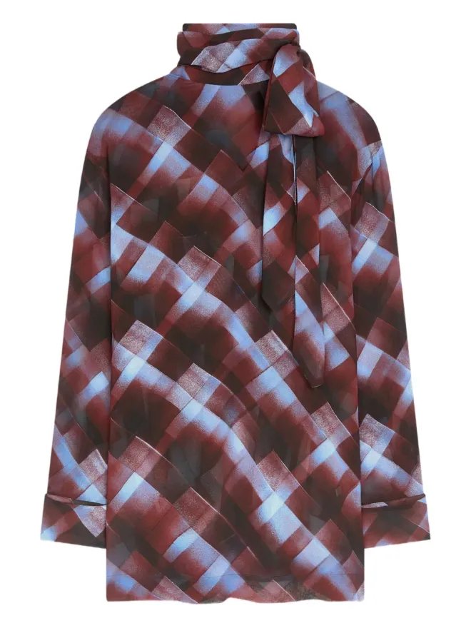 Dries Van Noten DRIES VAN NOTEN 幾何学柄プリント タイネック ブラウスの商品画像