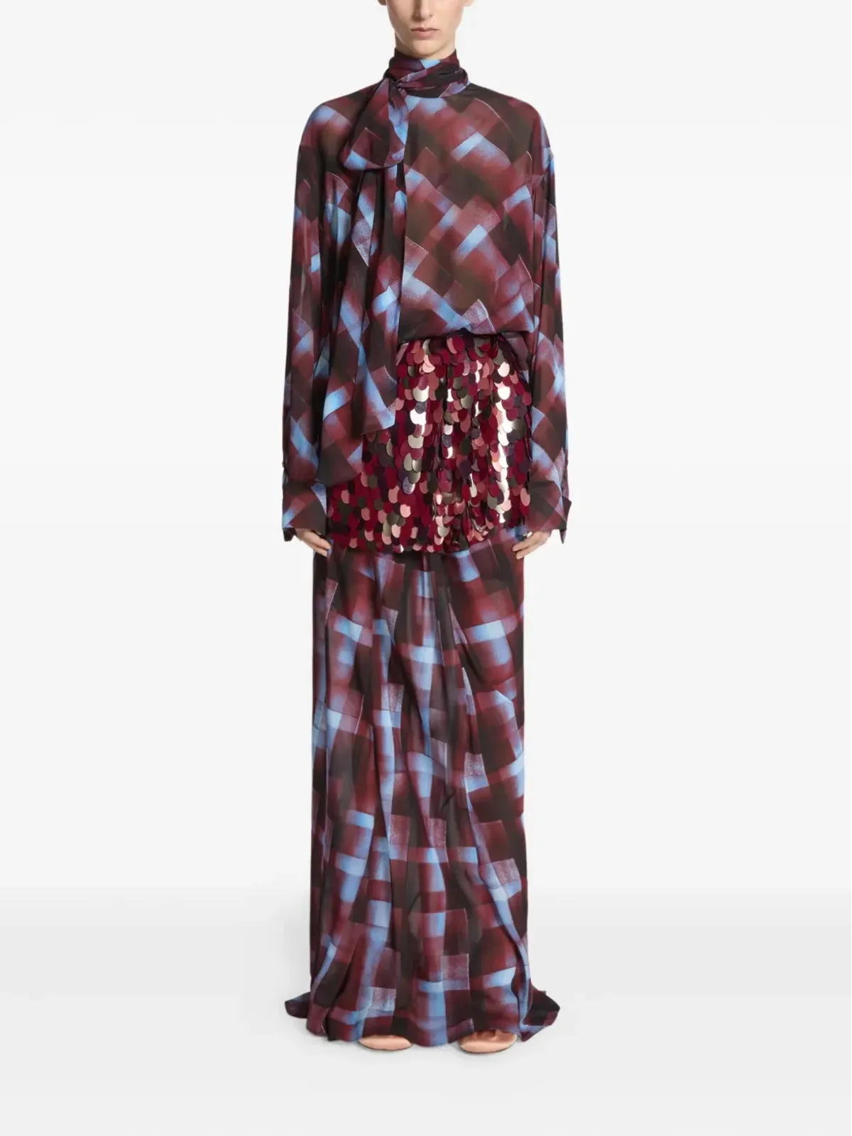 DRIES VAN NOTEN 幾何学柄プリント タイネック ブラウス - 画像2