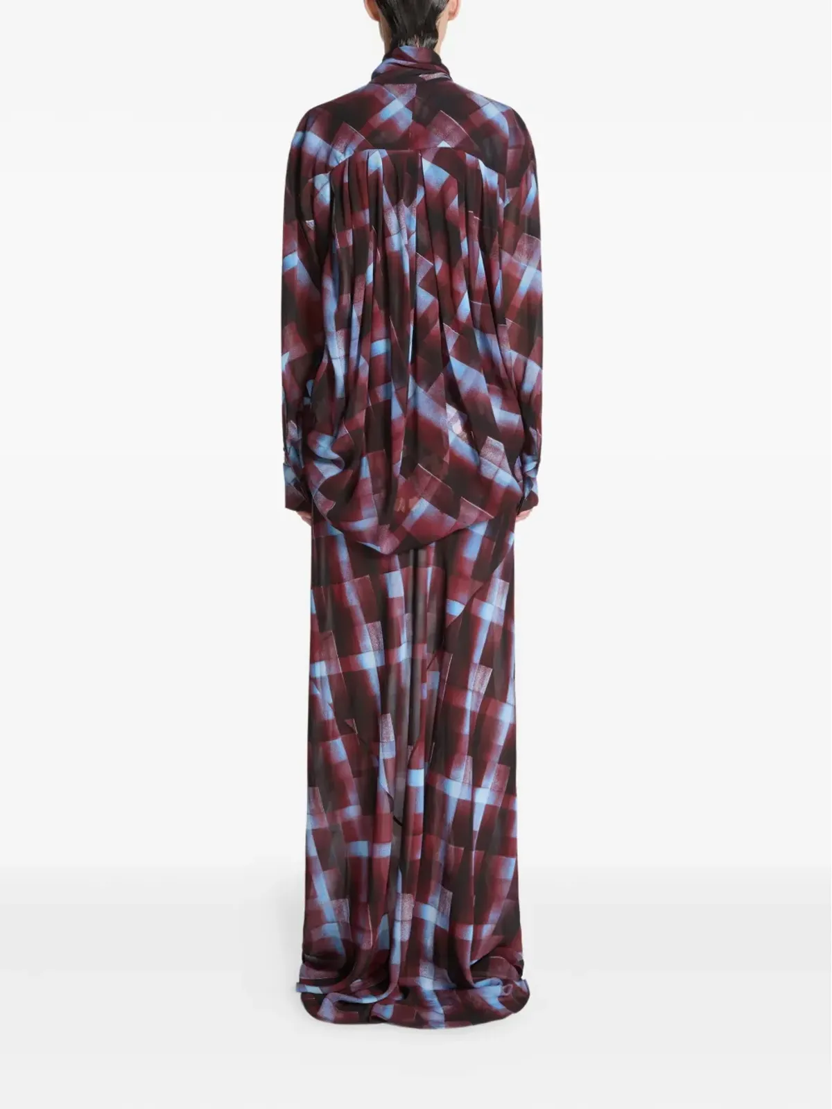 DRIES VAN NOTEN 幾何学柄プリント タイネック ブラウス - 画像4