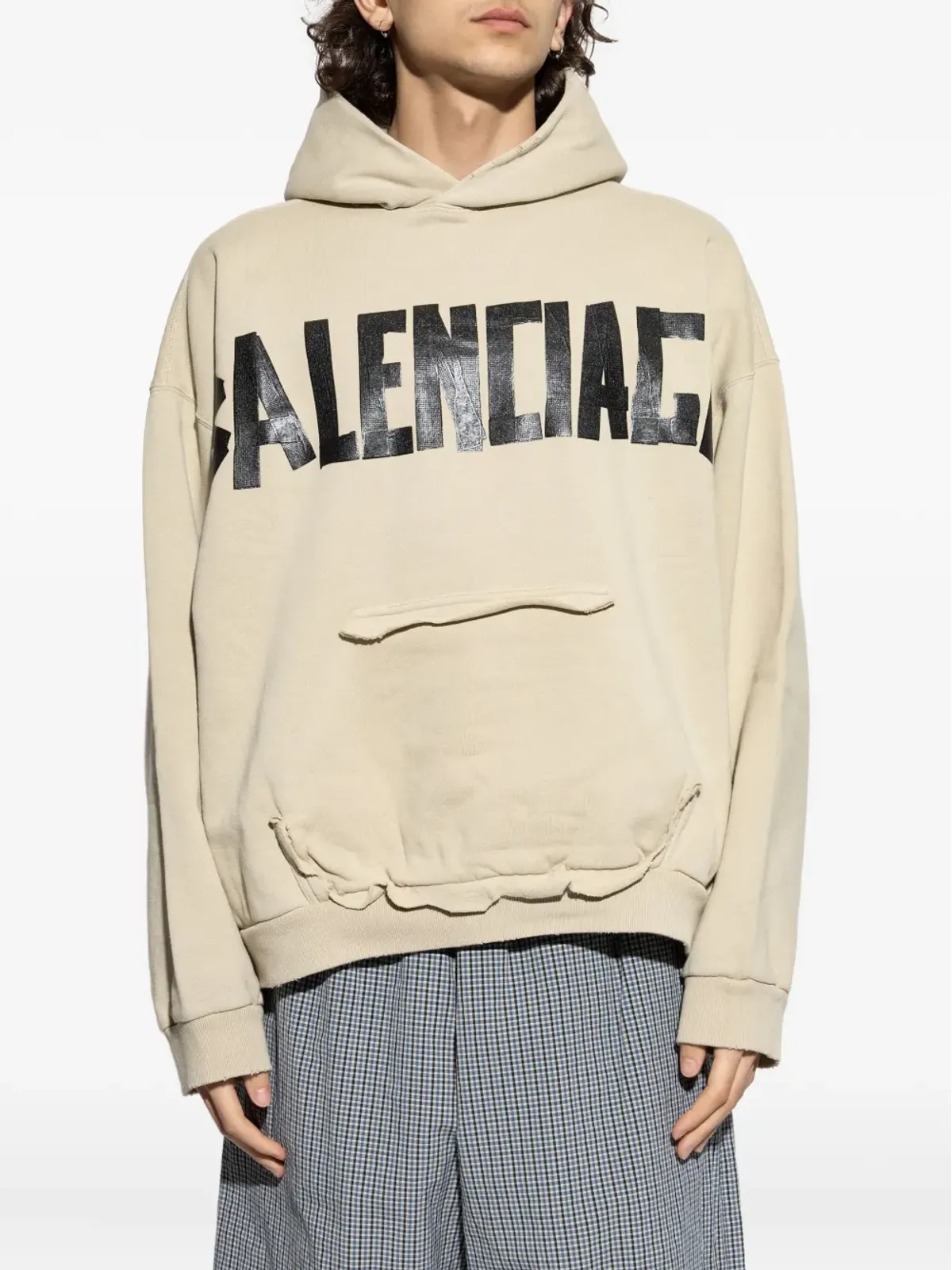 Balenciaga ロゴプリント・フリーヘムのフード付きパーカー - 画像3