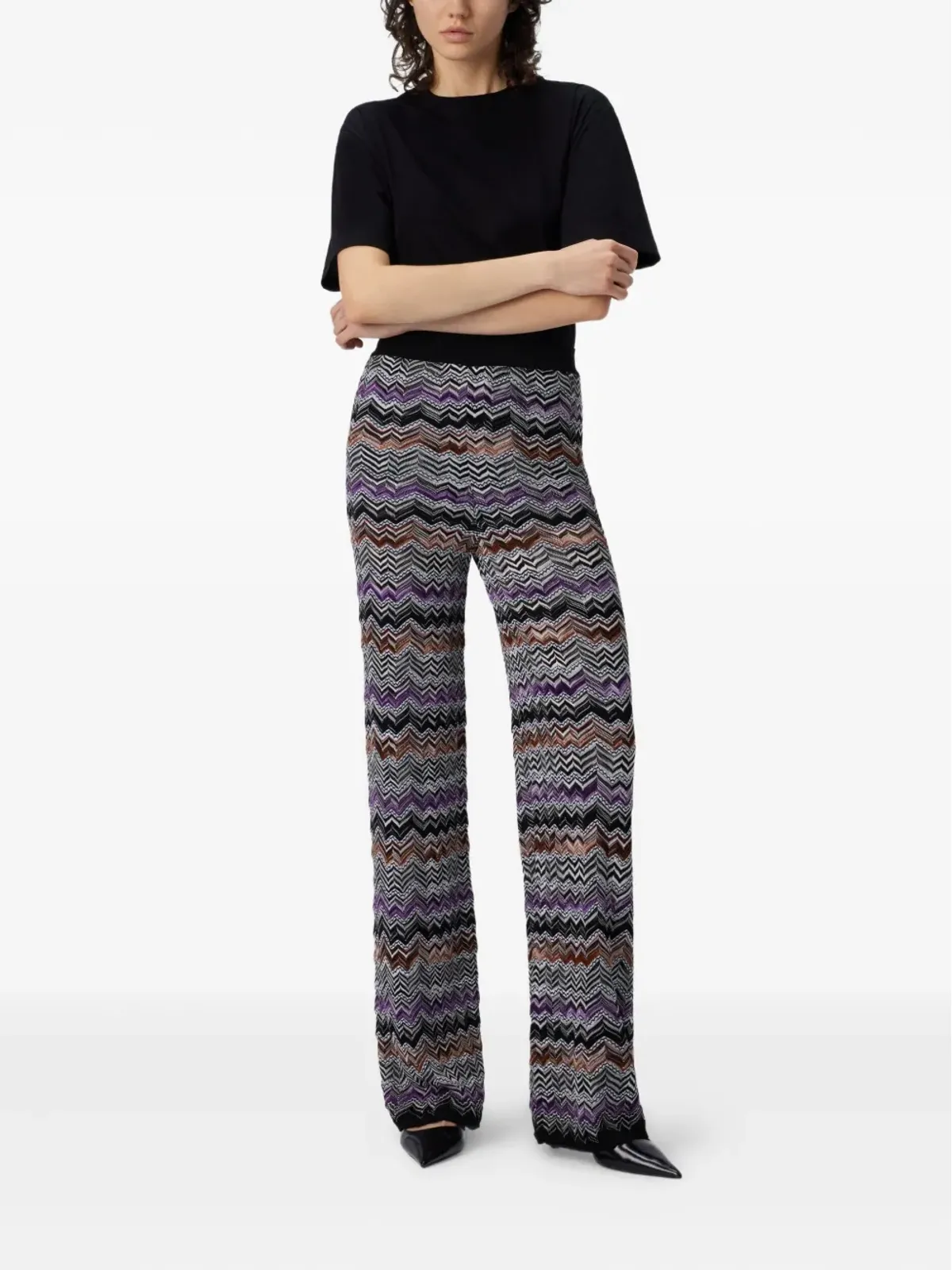 Missoni チェボン柄ニットストレートパンツ - ブラック - 画像2