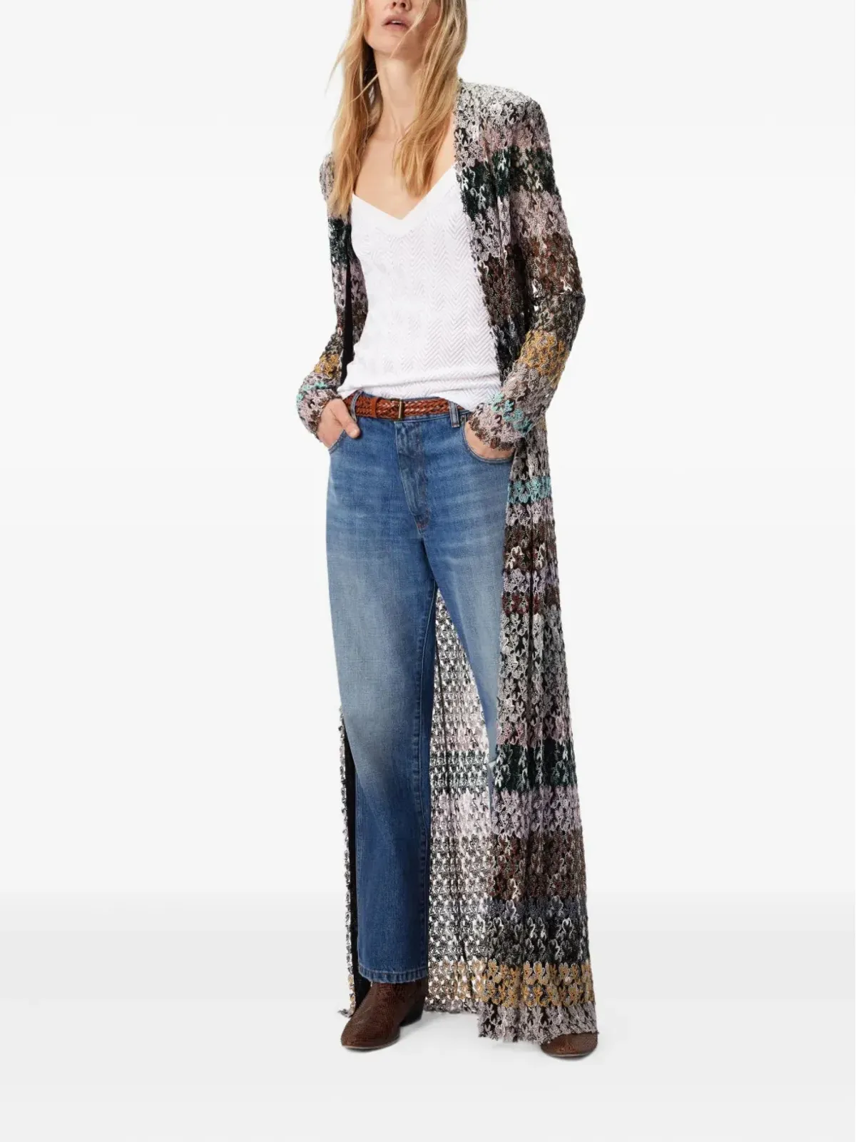 Missoni ニット長袖ロングカーディガン ブラウン - 画像2