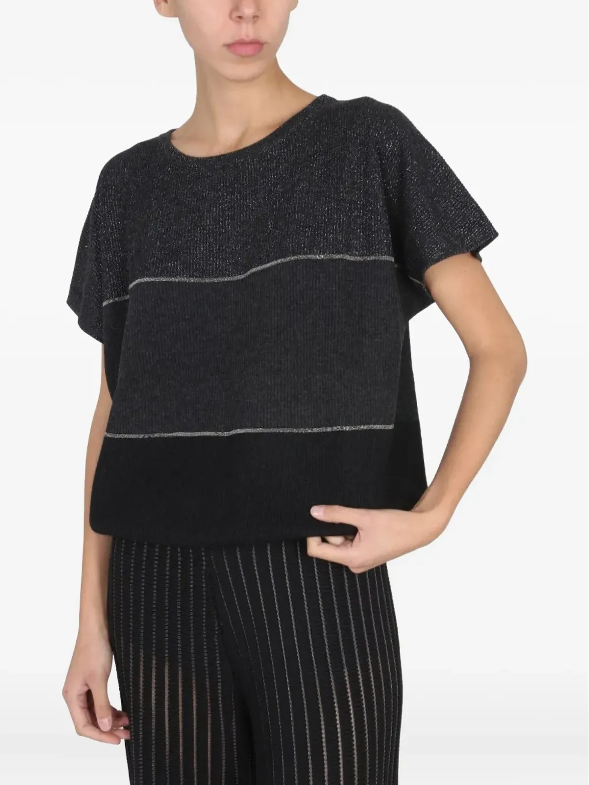 Fabiana Filippi ストライプ ウール Tシャツ グレー - 画像1