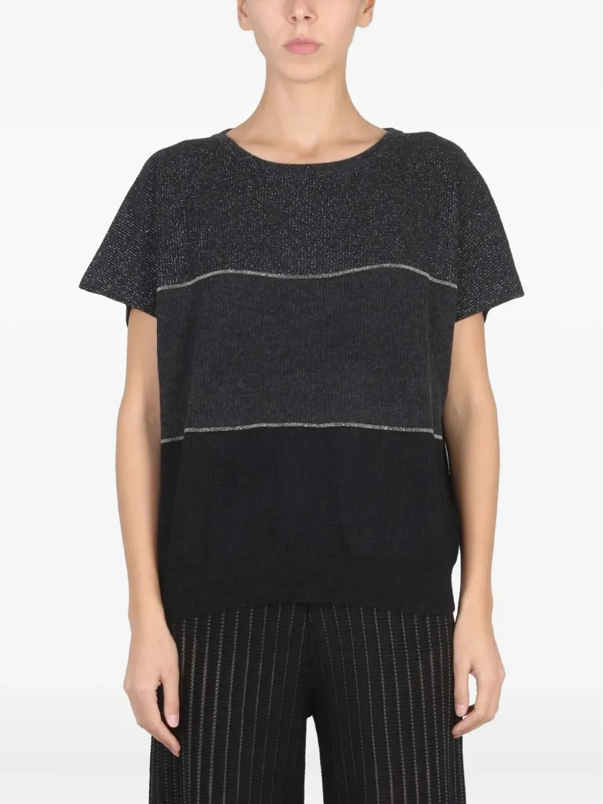 Fabiana Filippi ストライプ ウール Tシャツ グレー - 画像3