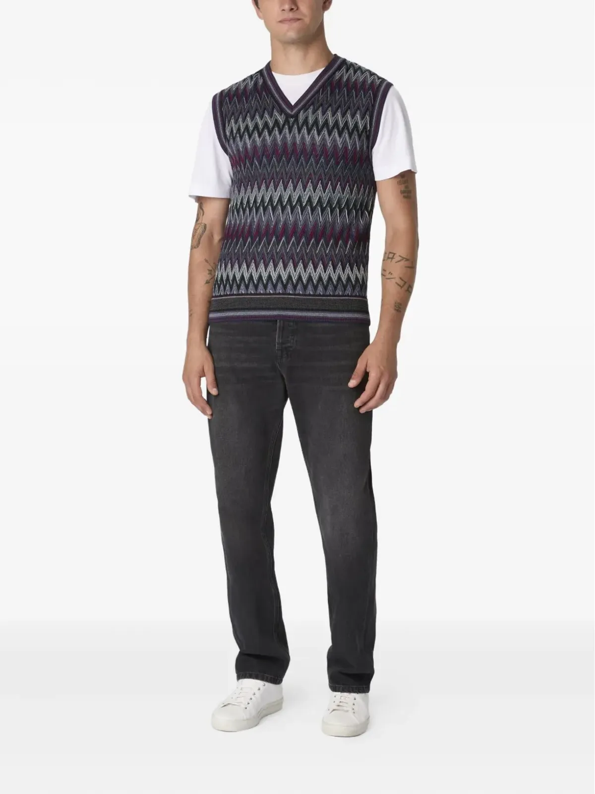 Missoni チェボロン柄Vネックセーター ベスト - ブルー - 画像2