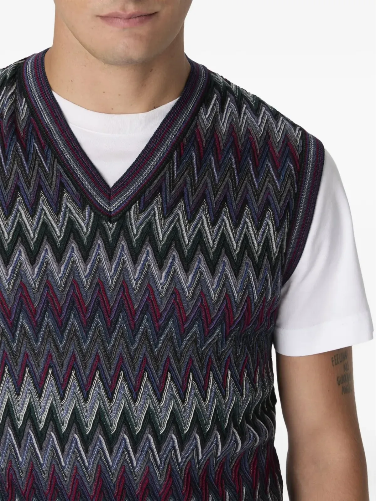 Missoni チェボロン柄Vネックセーター ベスト - ブルー - 画像4