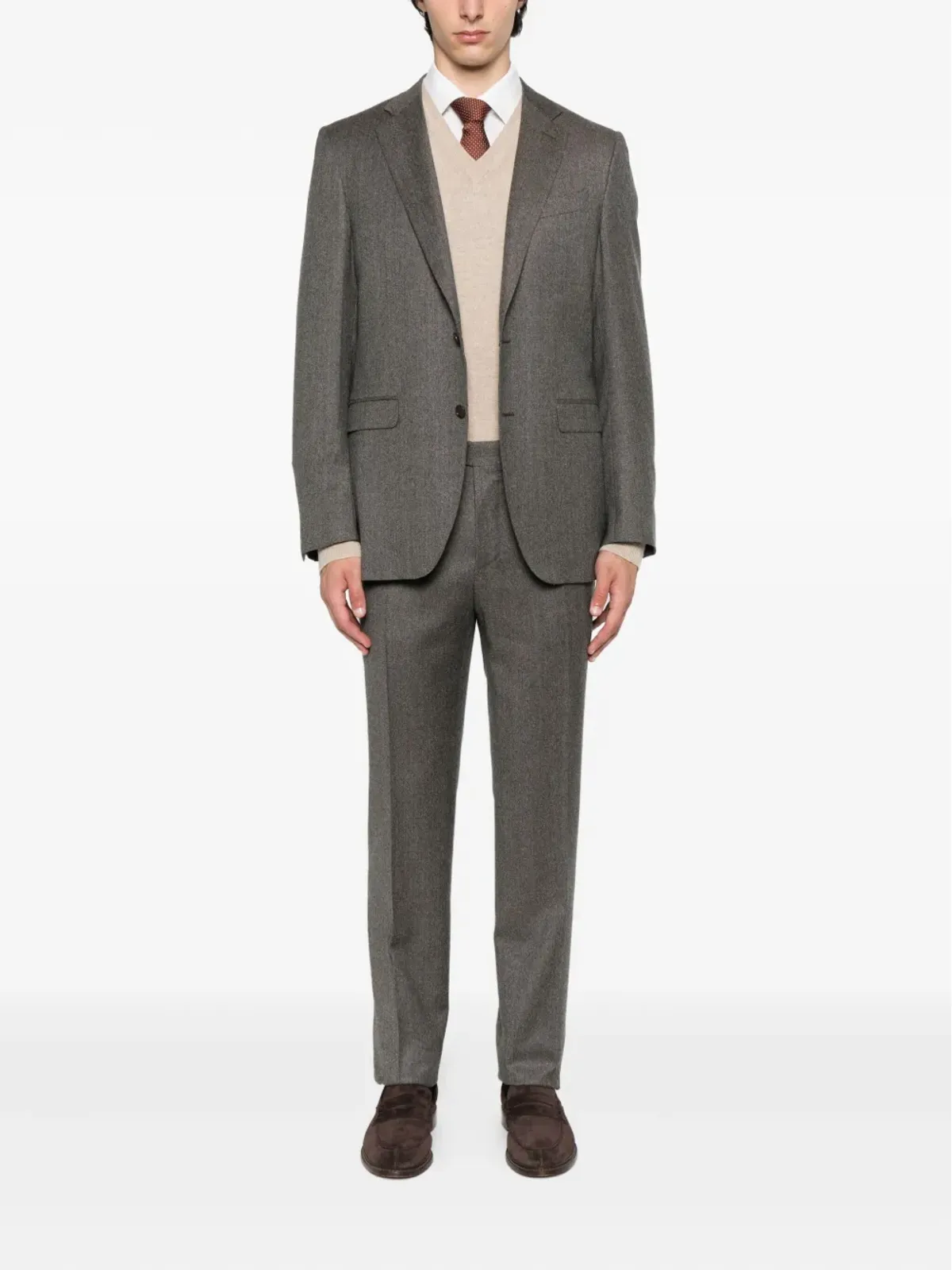 Canali ヘリンボーン ウールスーツ ブラウン - 画像2